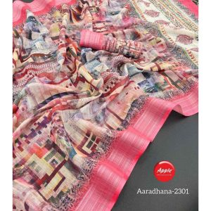 Apple Soft linen silk Blush sarees