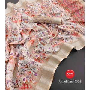 Apple Soft linen silk Dutch White sarees
